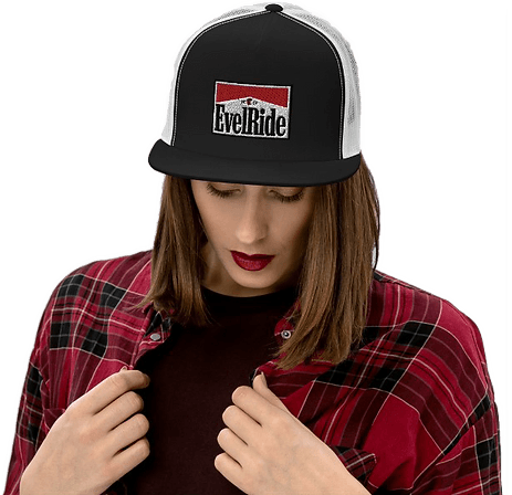 Female wearing a EvelRIde Baseball cap